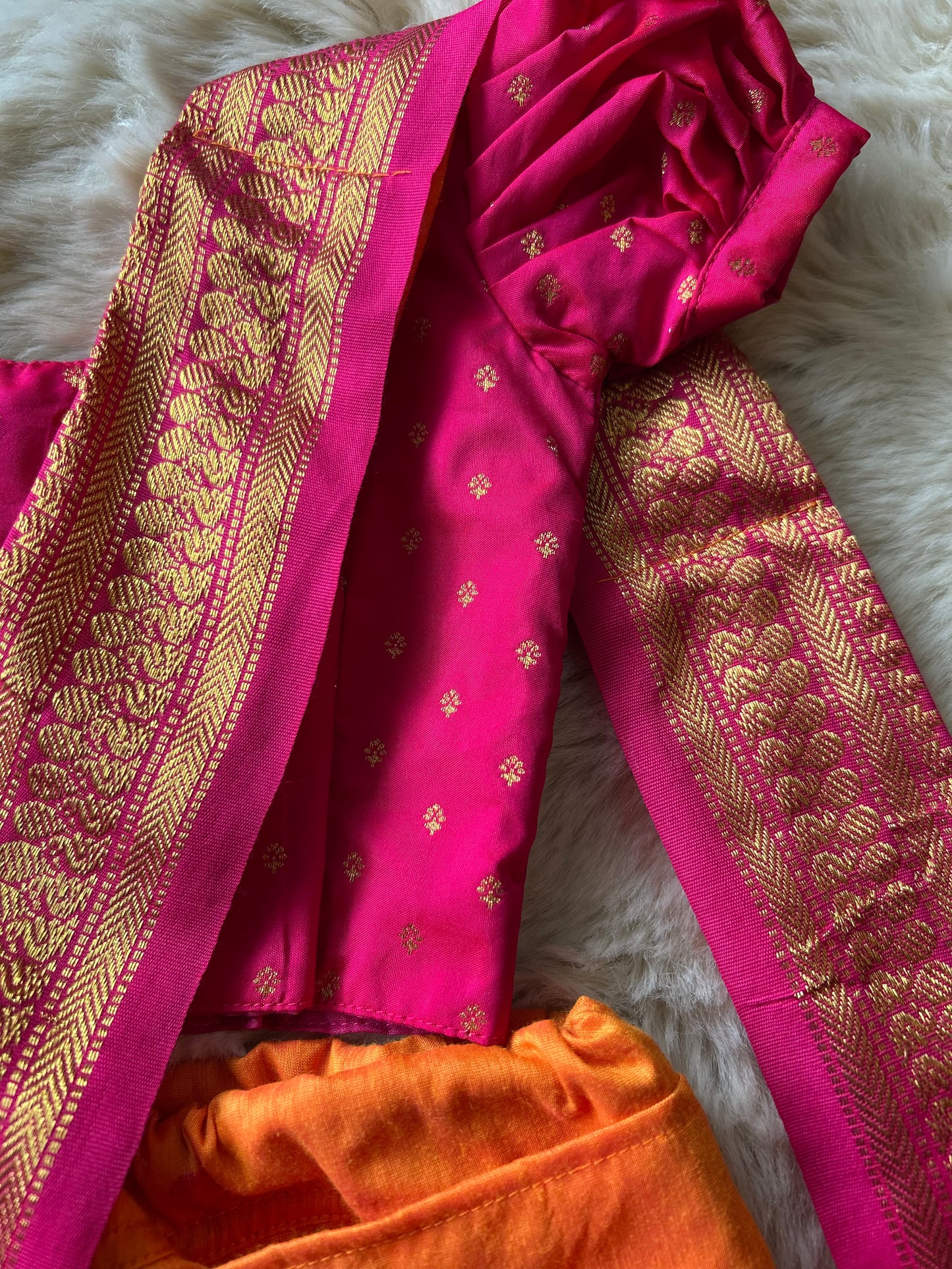 Pink and orange  - Ready to wear saree for kids Ethnic wear for baby girl