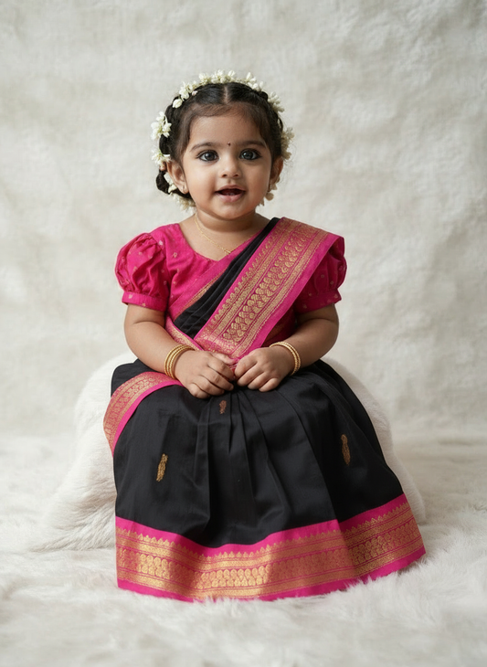 Black and Pink  - Ready to wear saree for kids Ethnic wear for baby girl