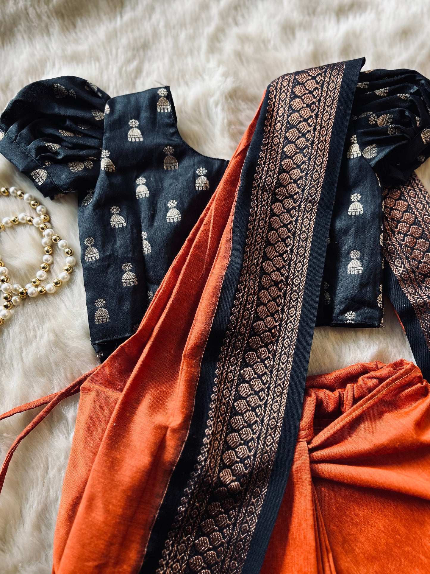 Black and orange  - Ready to wear saree for kids Ethnic wear for baby girl