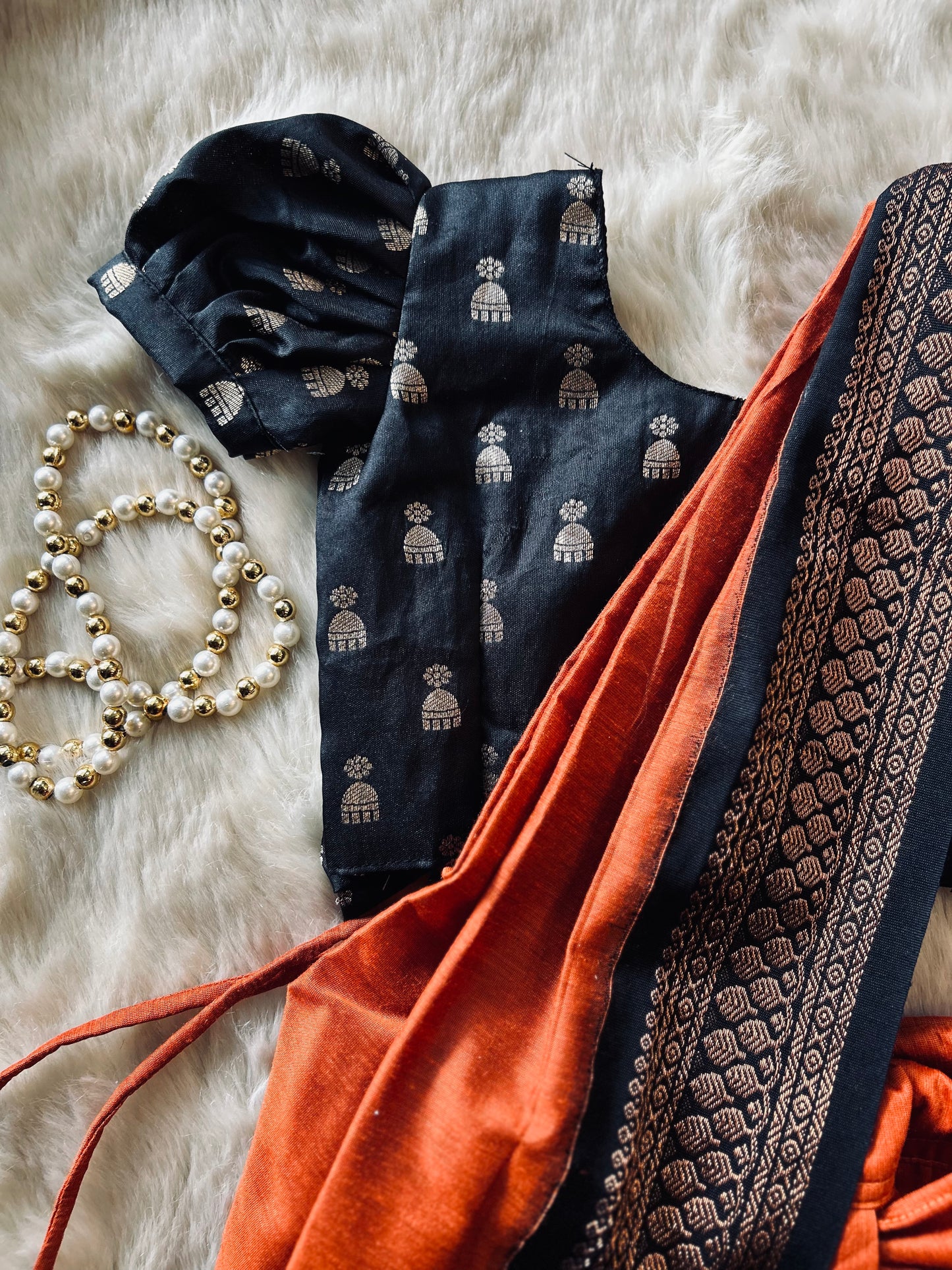 Black and orange  - Ready to wear saree for kids Ethnic wear for baby girl