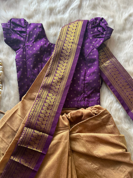 Mustard yellow and wine  - Ready to wear saree for kids Ethnic wear for baby girl