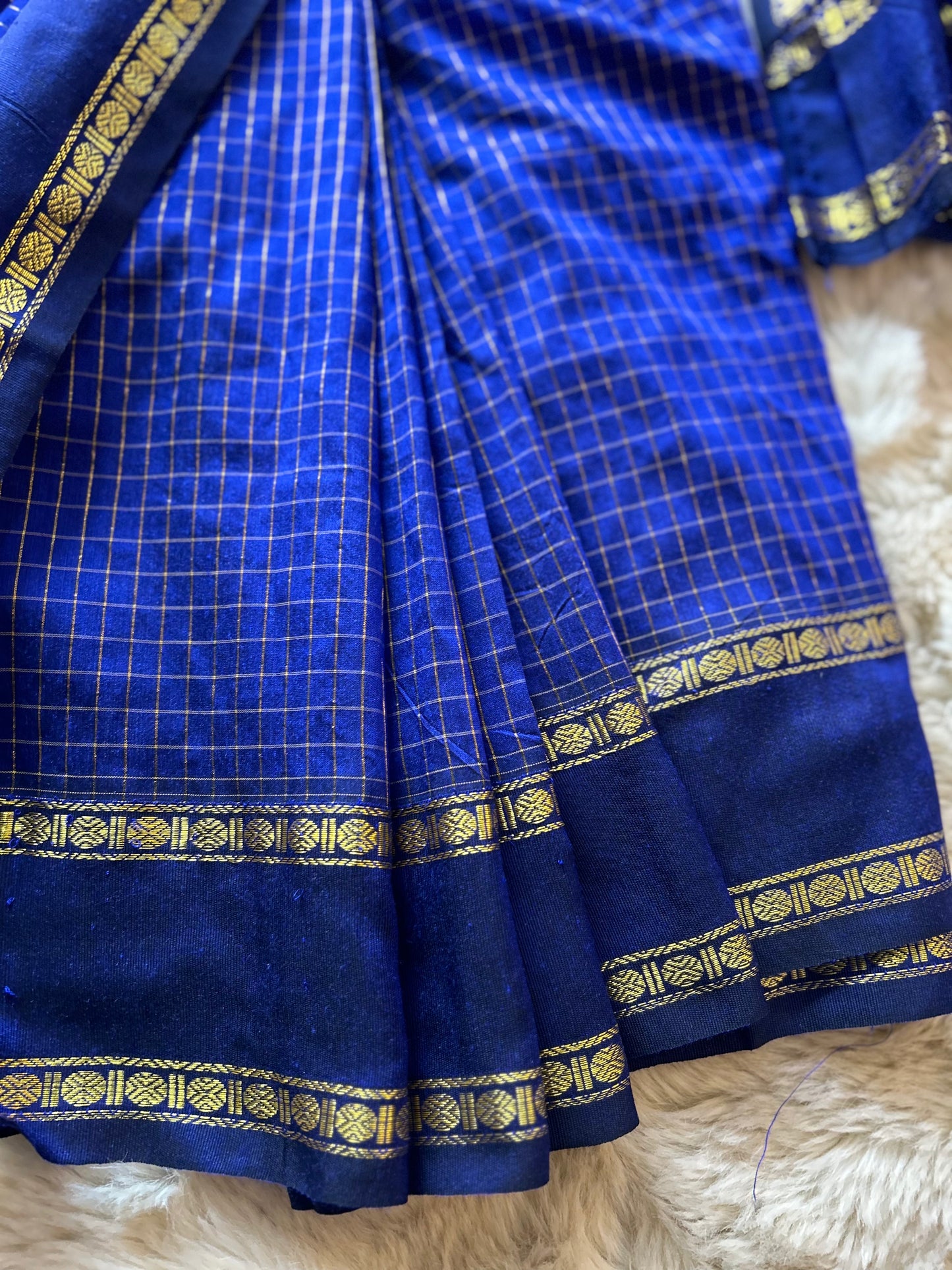Royal blue with festive pink  - Ready to wear muttukattam cotton silk saree for kids Ethnic wear for baby girl