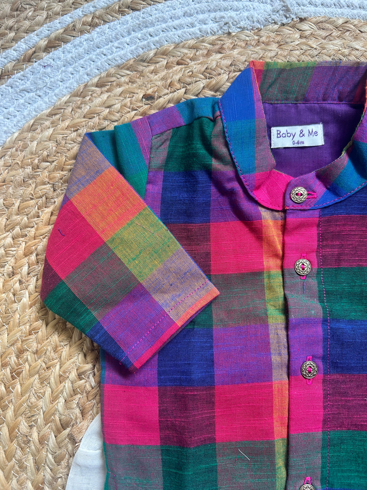 Multi-Check Kurta with Cream Reshme Dhoti ethnic wear for baby boy