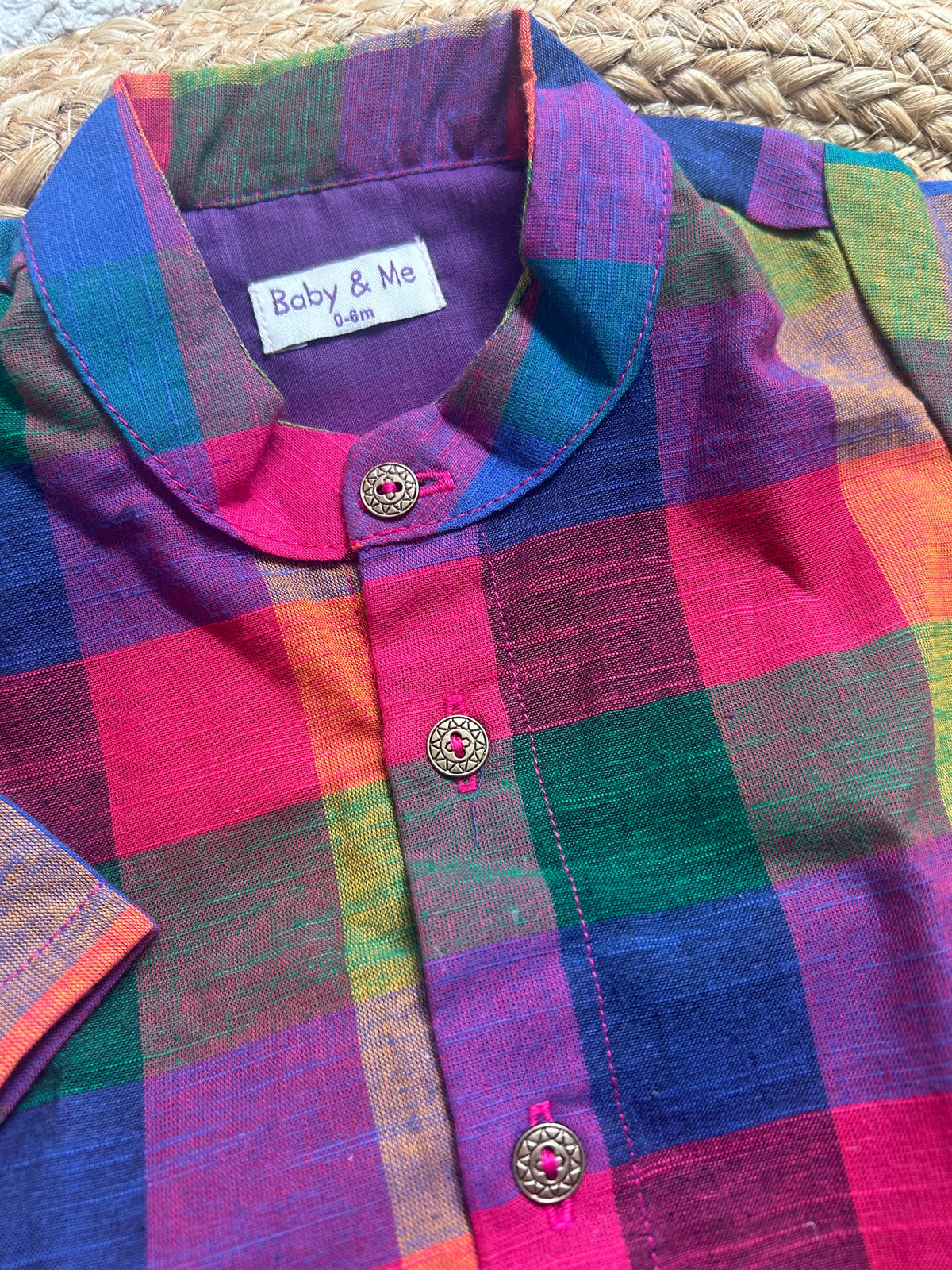 Multi-Check Kurta with Cream Reshme Dhoti ethnic wear for baby boy