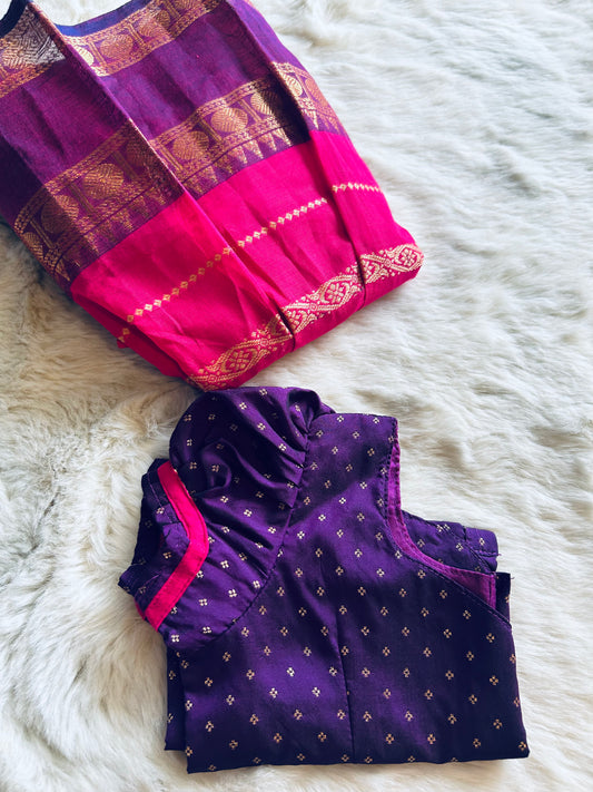 Midnight purple with pink langa blouse / pattu pavadai / lehenga ethnic wear for baby girl