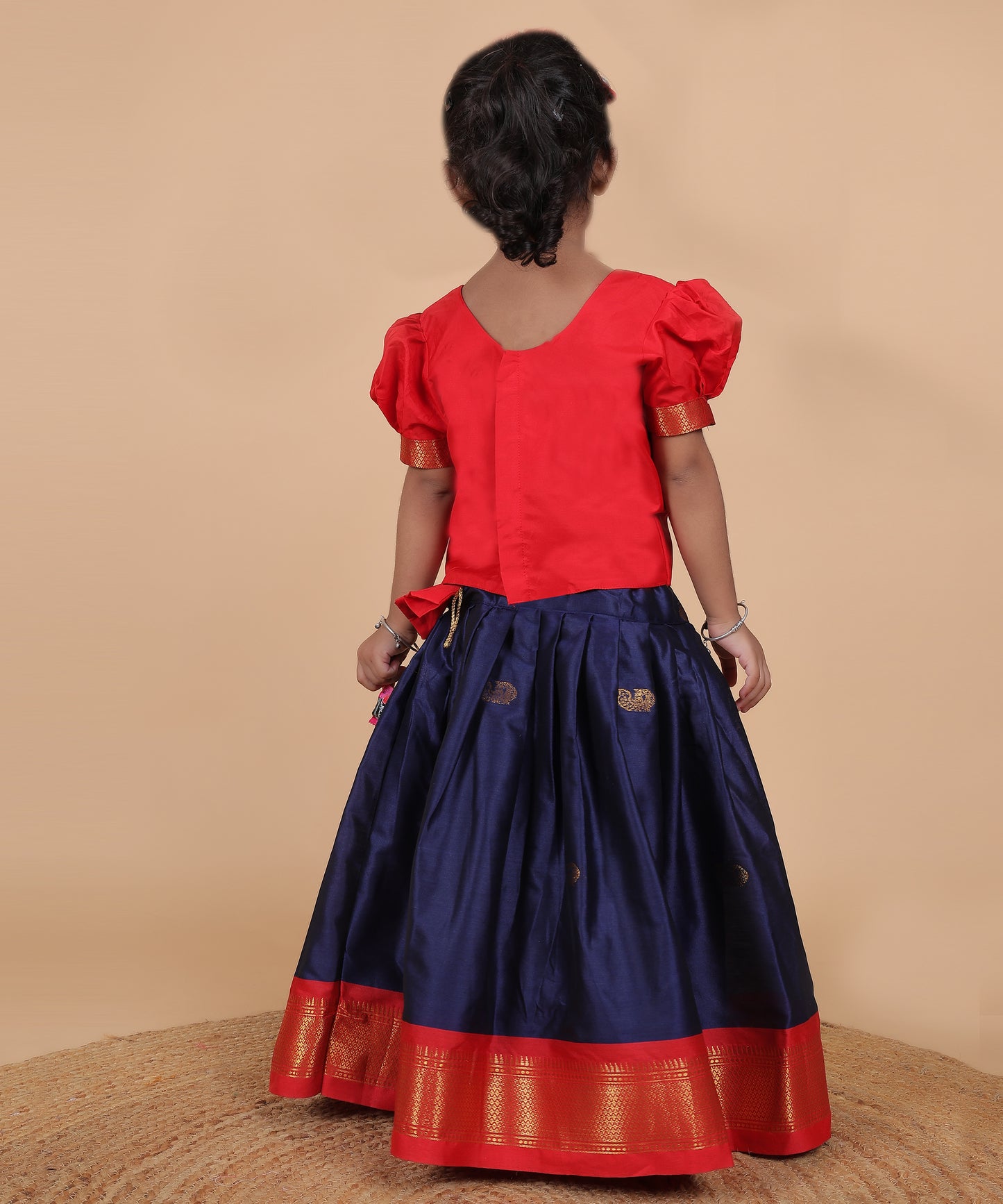 Red and navy blue soft silk langa blouse ethnic wear for baby girl