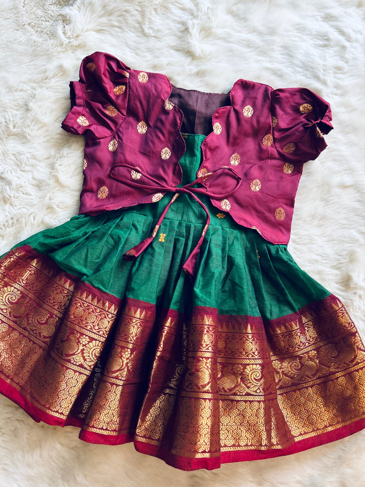 Maroon and dark green frock jacket ethnic wear for baby girl