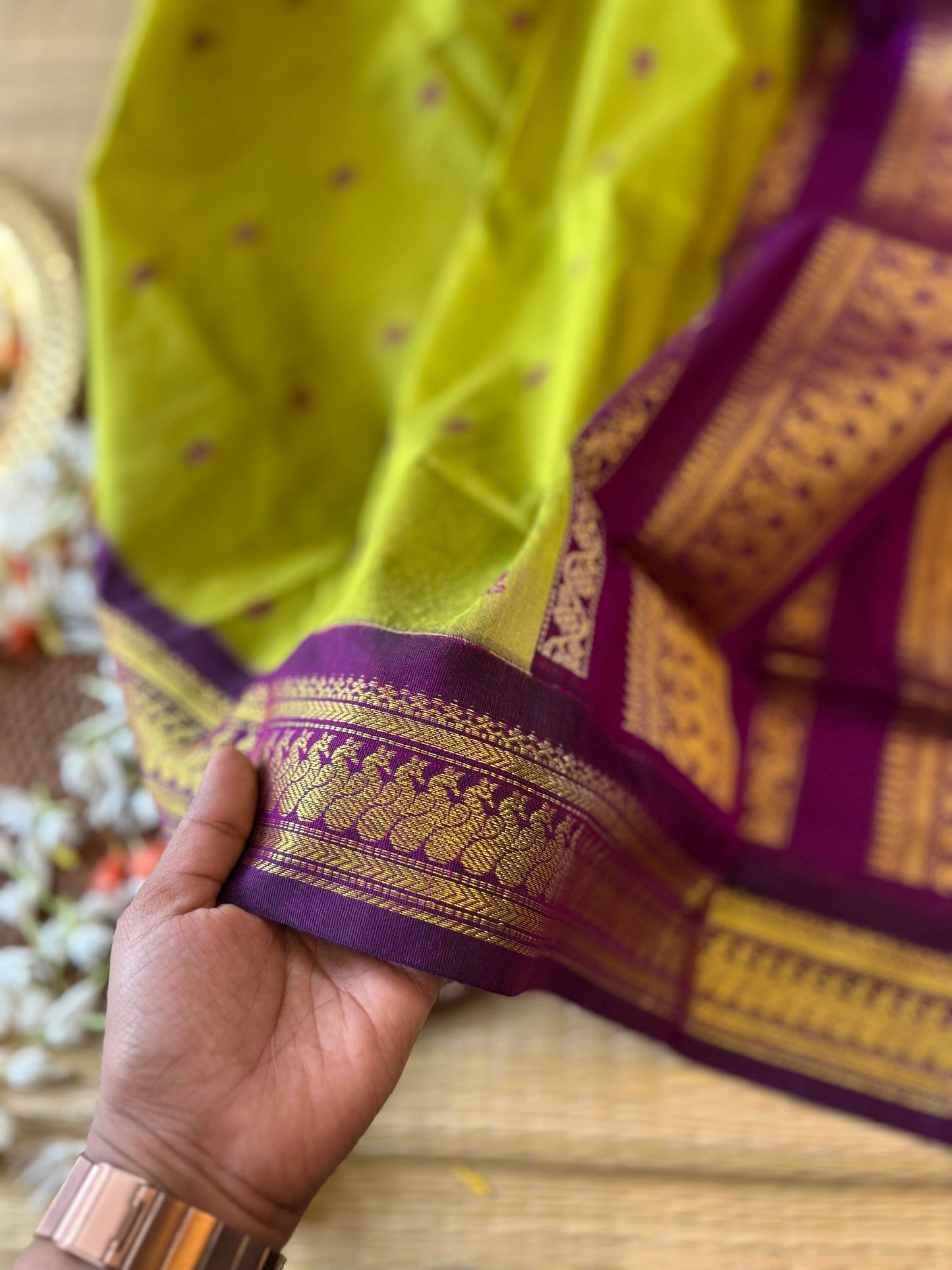 Green and wine - Premium Cotton Silk Saree with Contrast Blouse