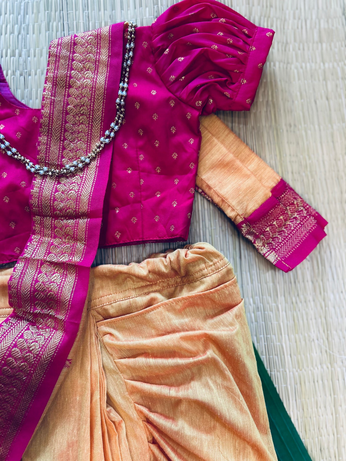 Mango yellow and festive pink  - Ready to wear saree for kids Ethnic wear for baby girl