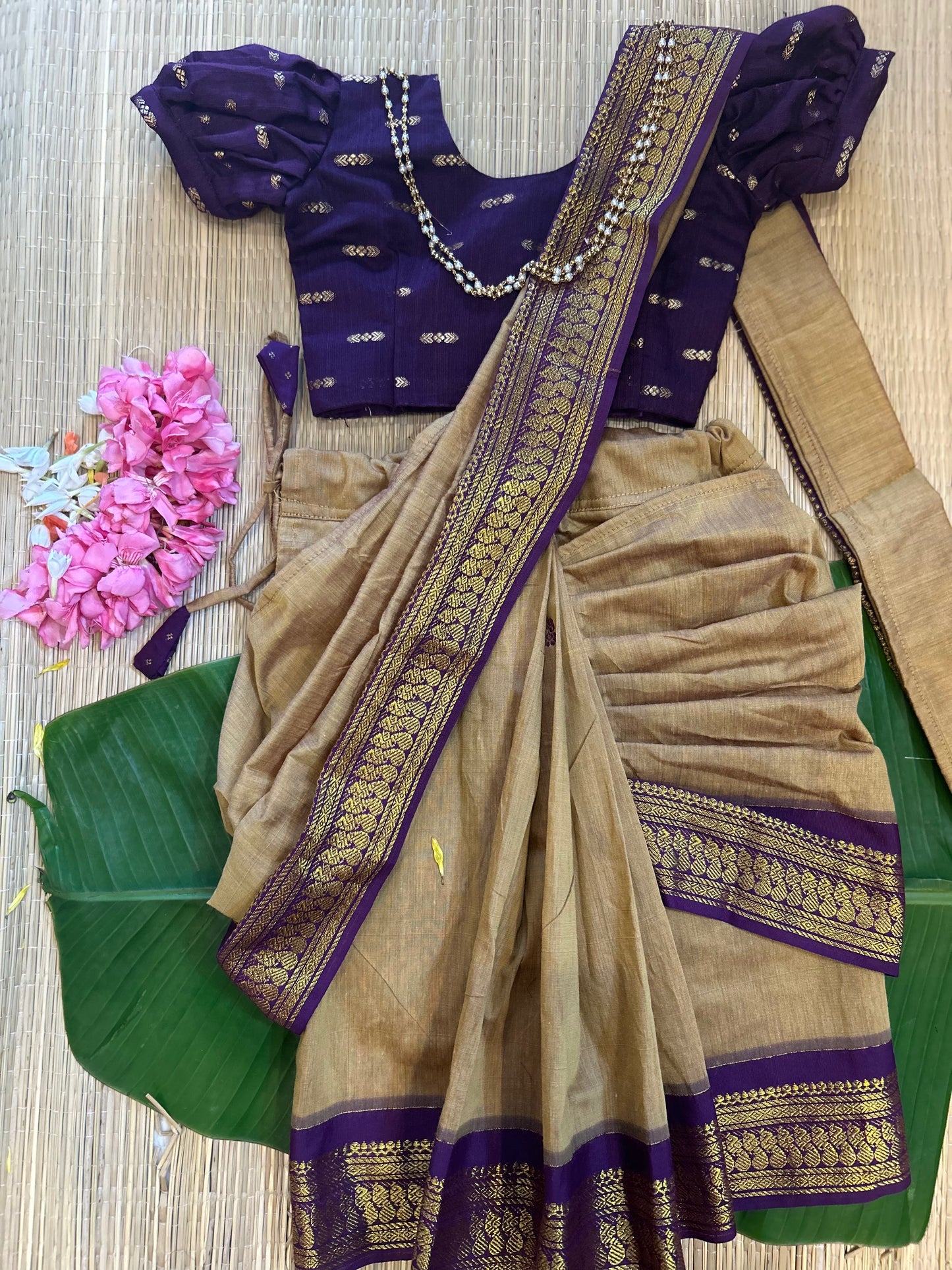 Golden hue and wine  - Ready to wear saree for kids Ethnic wear for baby girl
