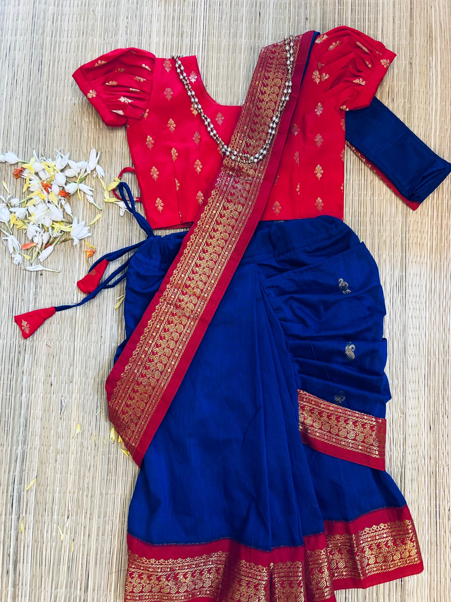 Royal blue and red  - Ready to wear saree for kids Ethnic wear for baby girl