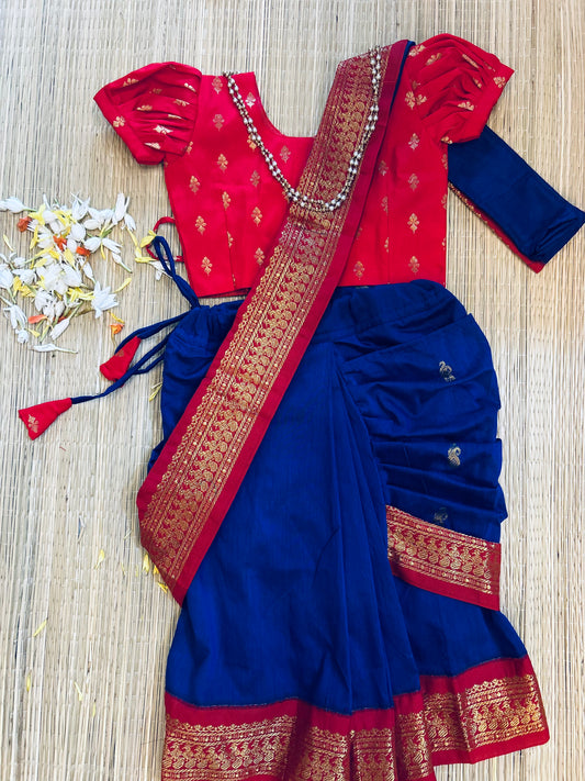 Royal blue and red  - Ready to wear saree for kids Ethnic wear for baby girl