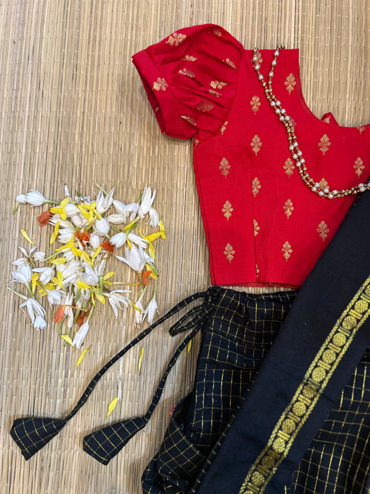 Red and black - Ready to wear muthukattam saree for kids Ethnic wear for baby girl