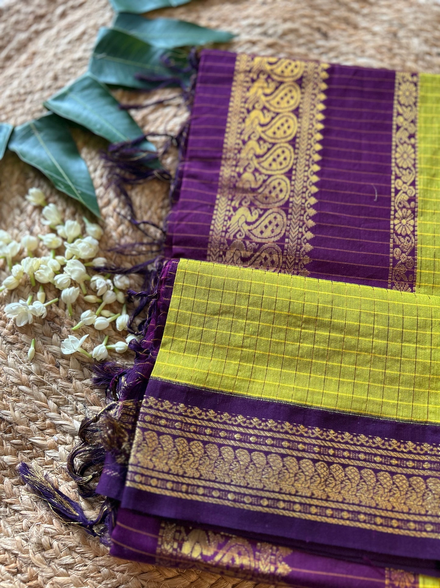 Green and wine - Premium Checked Cotton Silk Saree with Contrast Blouse