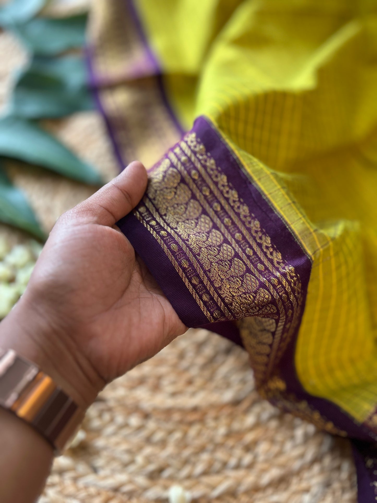 Green and wine - Premium Checked Cotton Silk Saree with Contrast Blouse