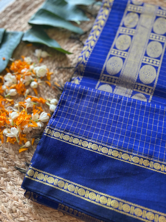 Royal Blue Muttukattam Cotton silk saree
