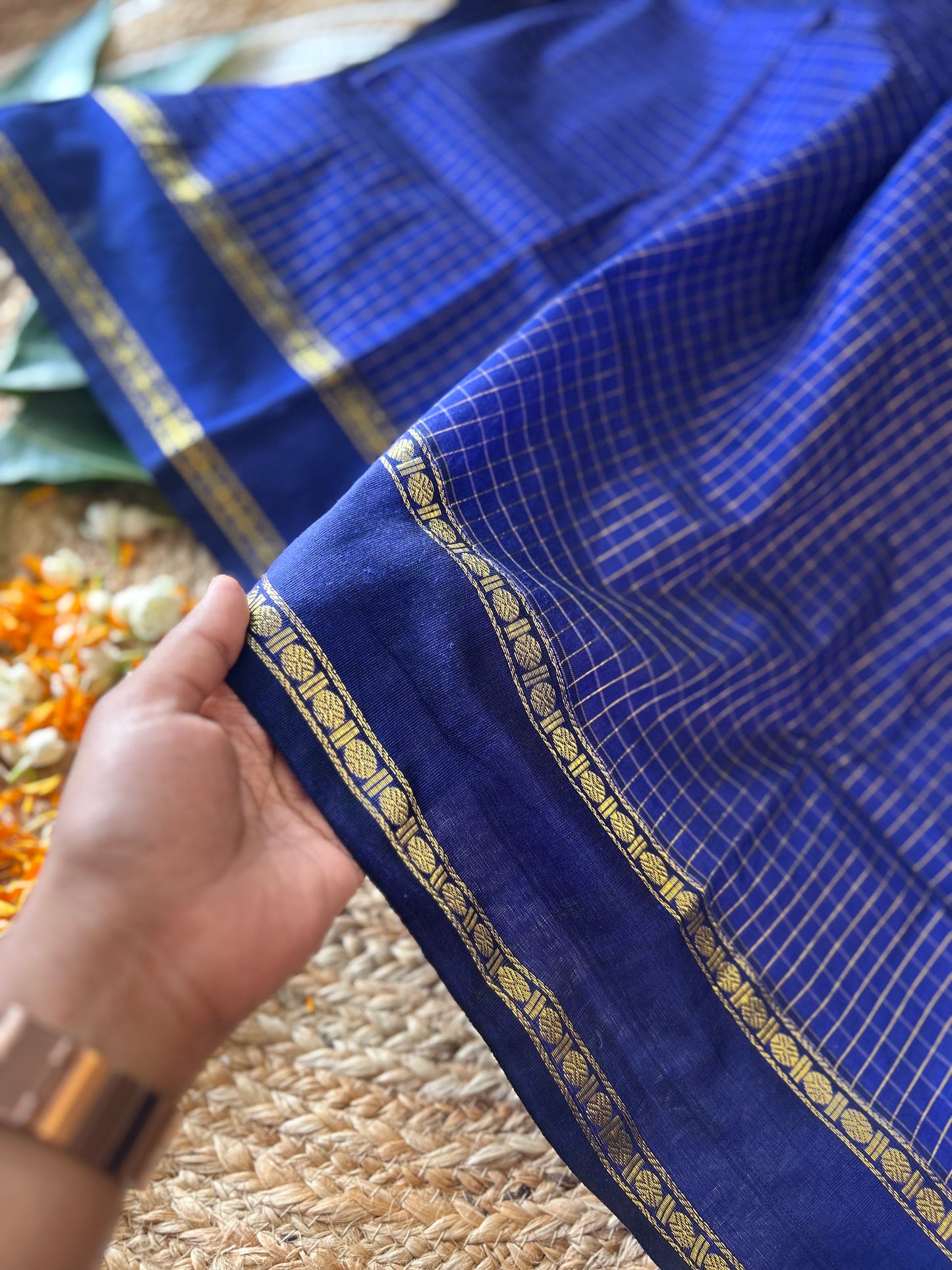 Royal Blue Muttukattam Cotton silk saree