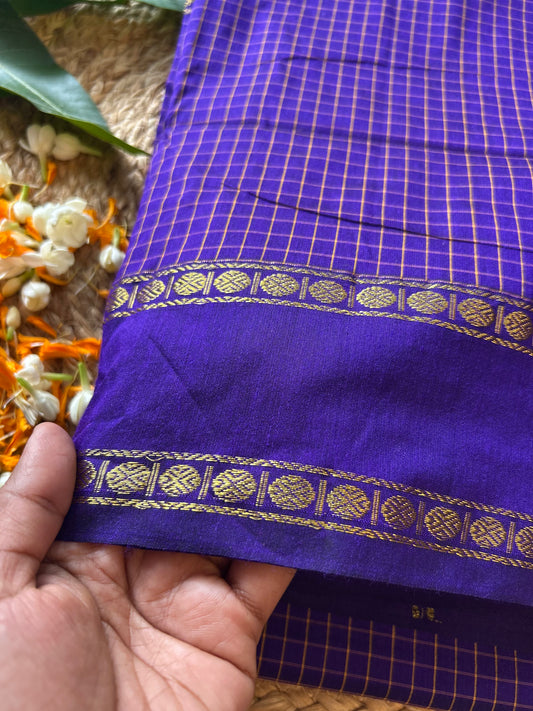 Purple - Premium Checked Cotton Silk Saree with Contrast Blouse