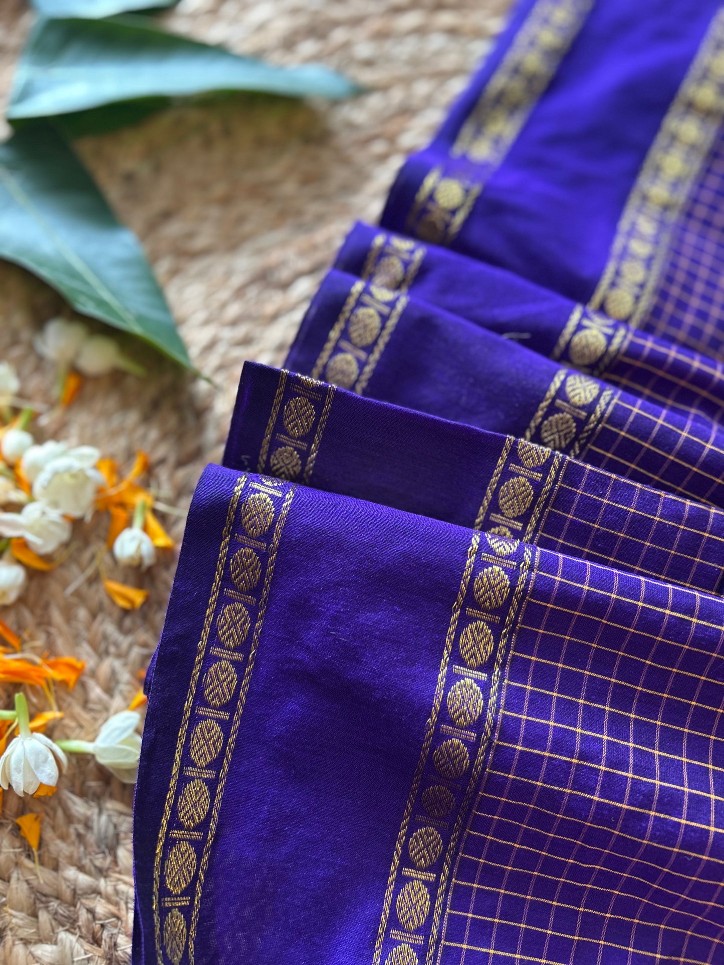 Purple - Premium Checked Cotton Silk Saree with Contrast Blouse