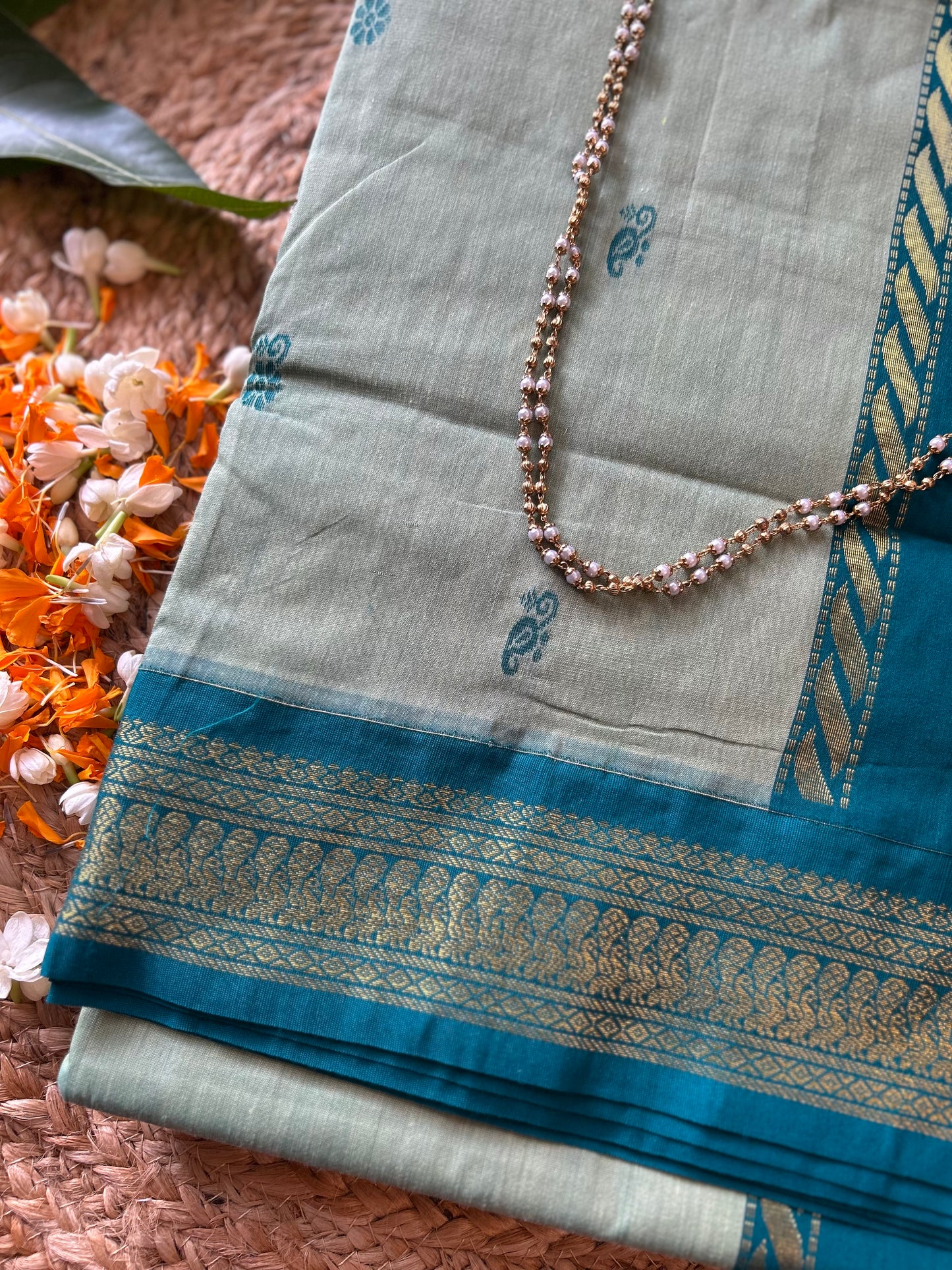 Rama Green - Premium Cotton Silk Saree with Contrast Blouse