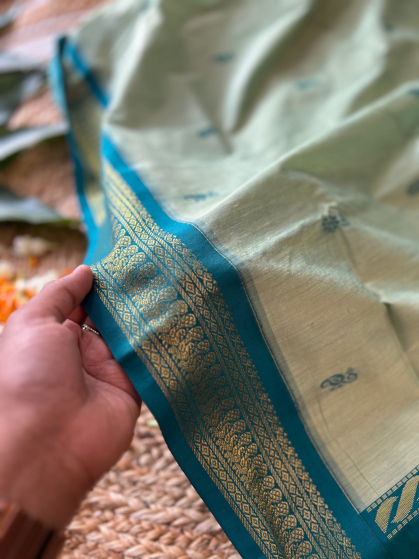Rama Green - Premium Cotton Silk Saree with Contrast Blouse