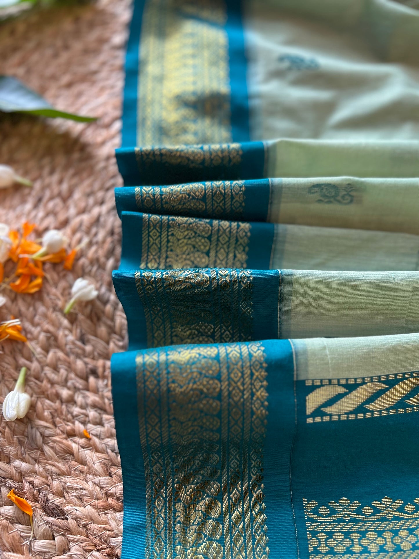 Rama Green - Premium Cotton Silk Saree with Contrast Blouse