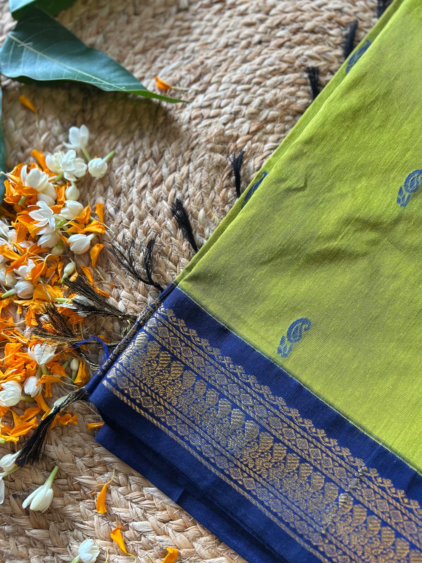Green and blue - Premium Cotton Silk Saree with Contrast Blouse