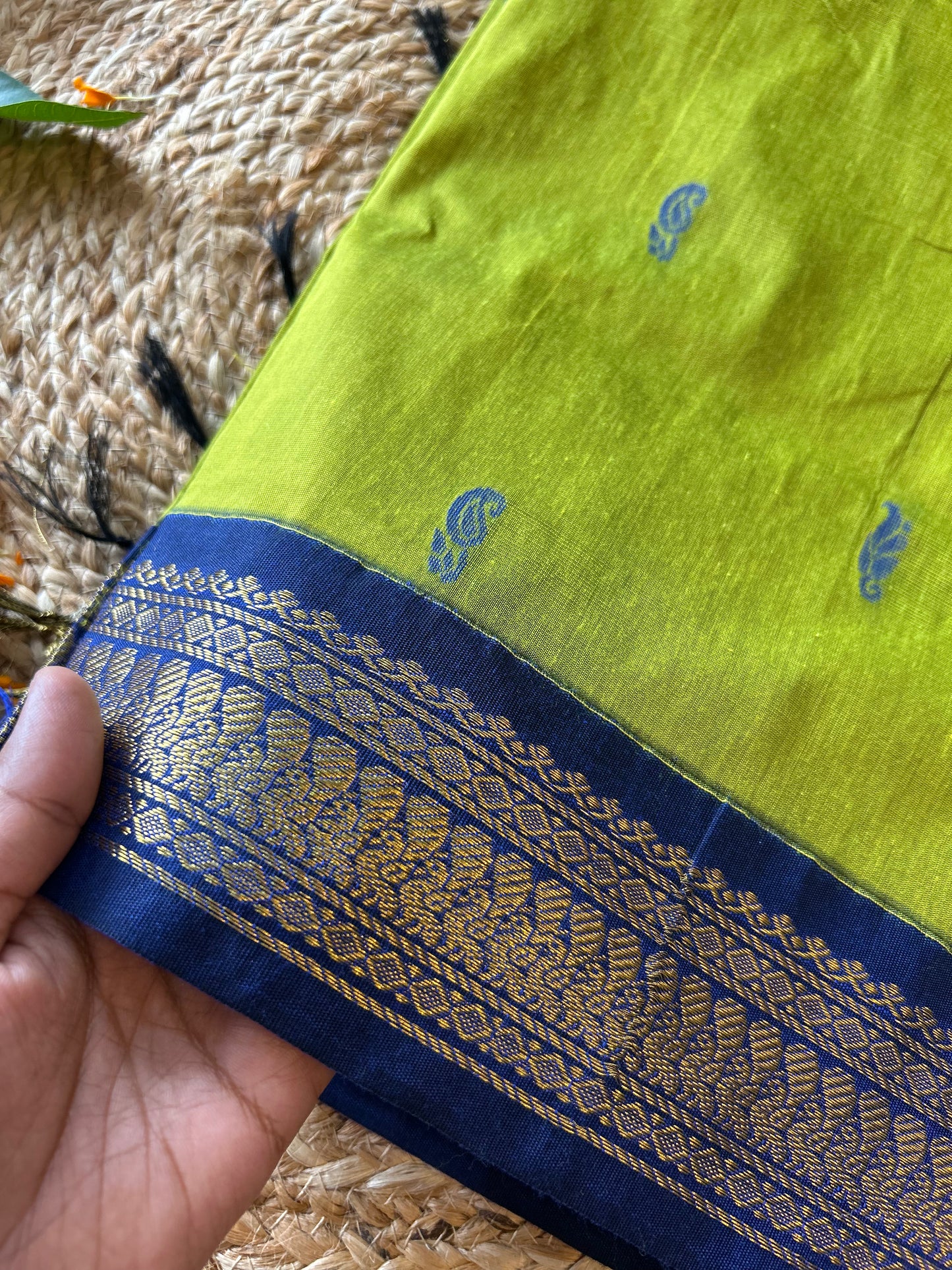 Green and blue - Premium Cotton Silk Saree with Contrast Blouse