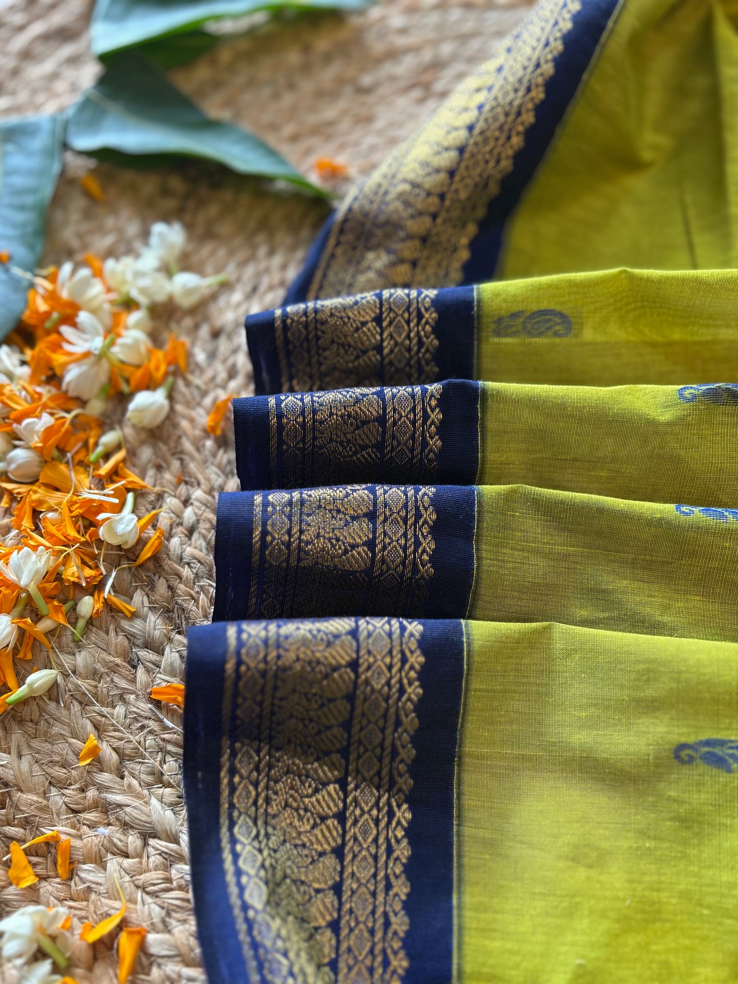 Green and blue - Premium Cotton Silk Saree with Contrast Blouse