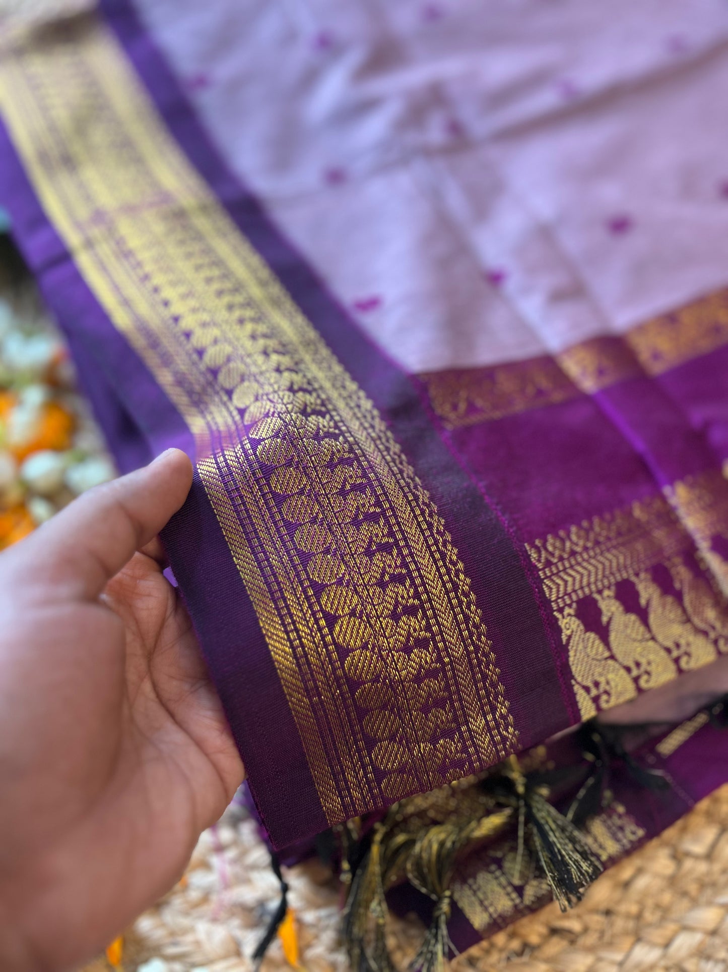 Wine and Lavenderish Grey - Premium Cotton Silk Saree with Contrast Blouse