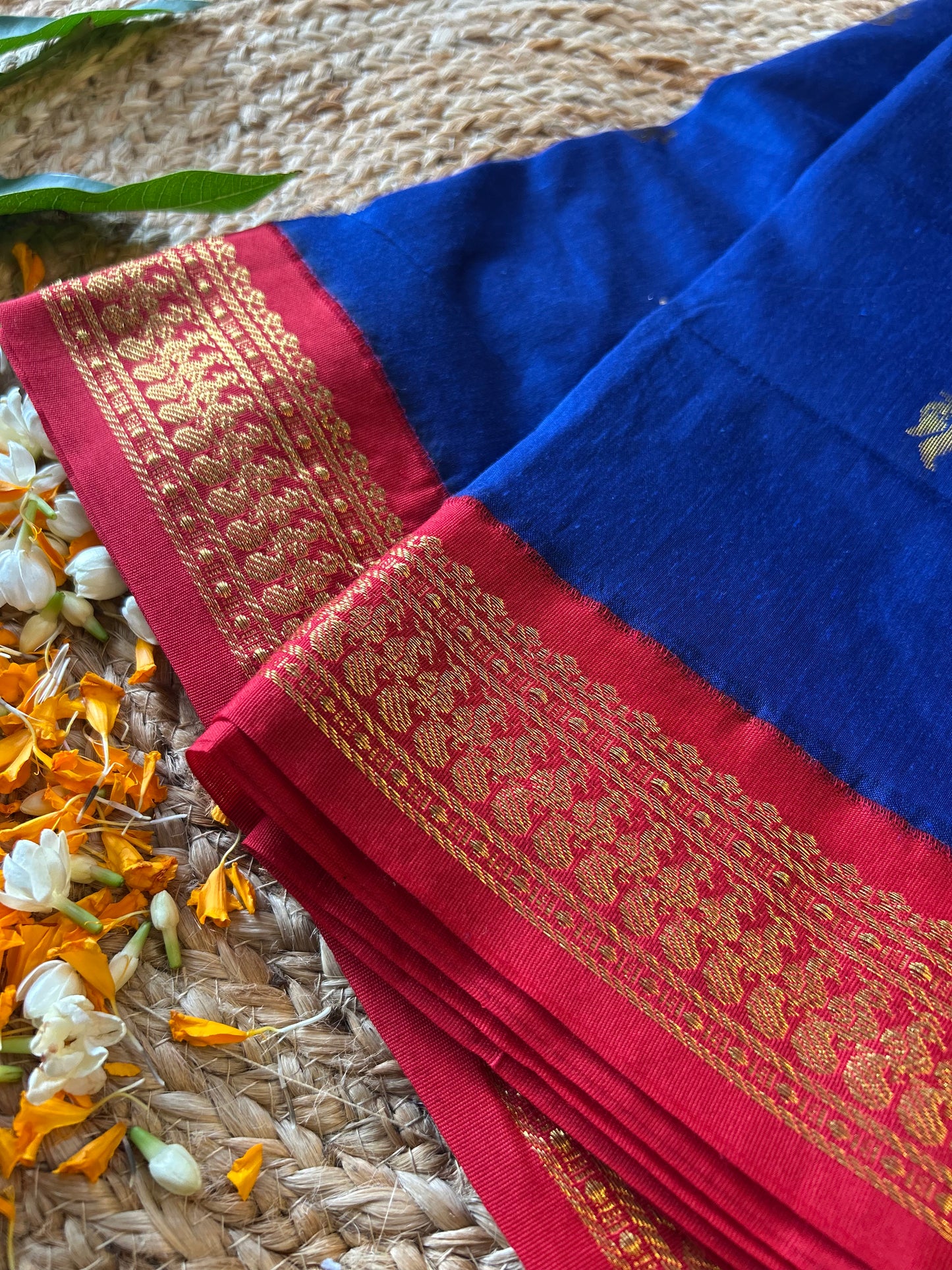 Royal Blue and maroon - Premium Cotton Silk Saree with Contrast Blouse