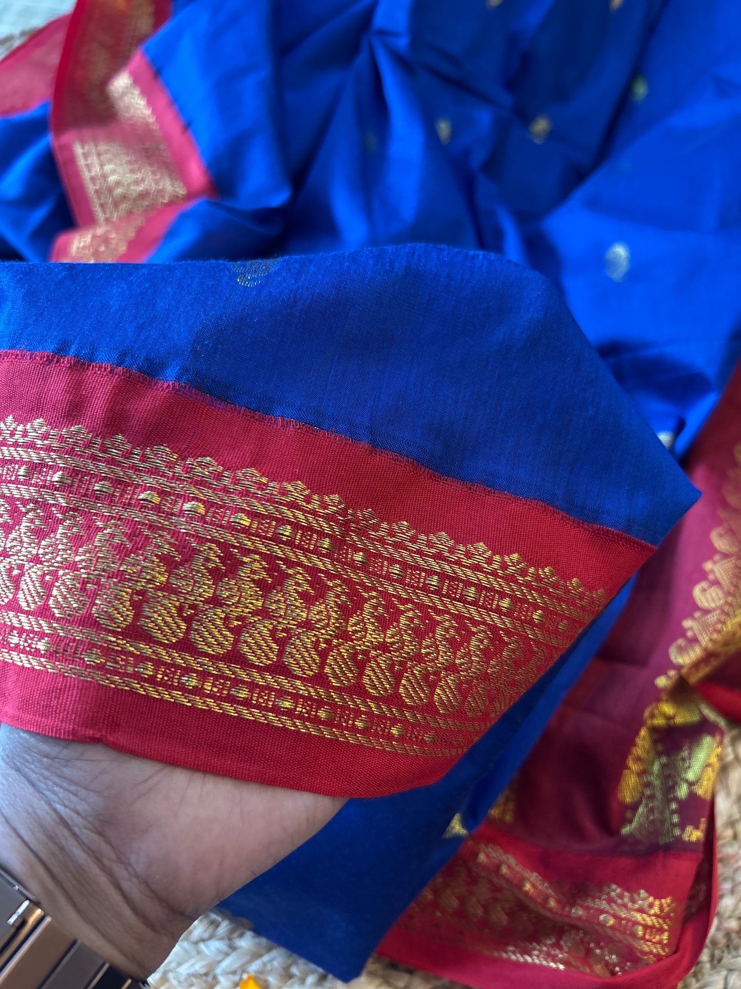Royal Blue and maroon - Premium Cotton Silk Saree with Contrast Blouse