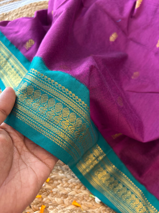 Wine with bottle green - Premium Cotton Silk Saree with Contrast Blouse