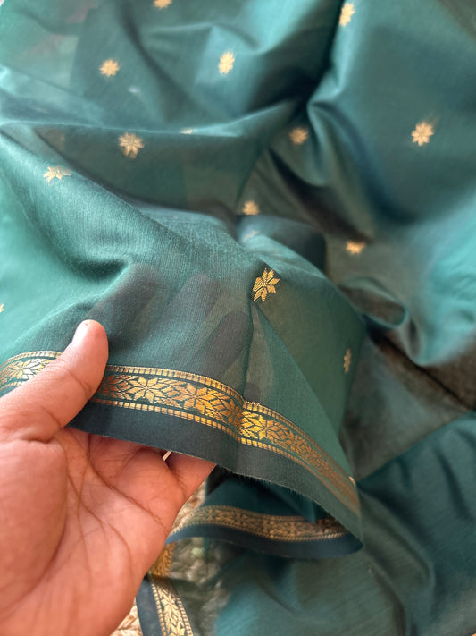 Bottle green with maroon - Premium Cotton Silk Saree with Contrast Blouse