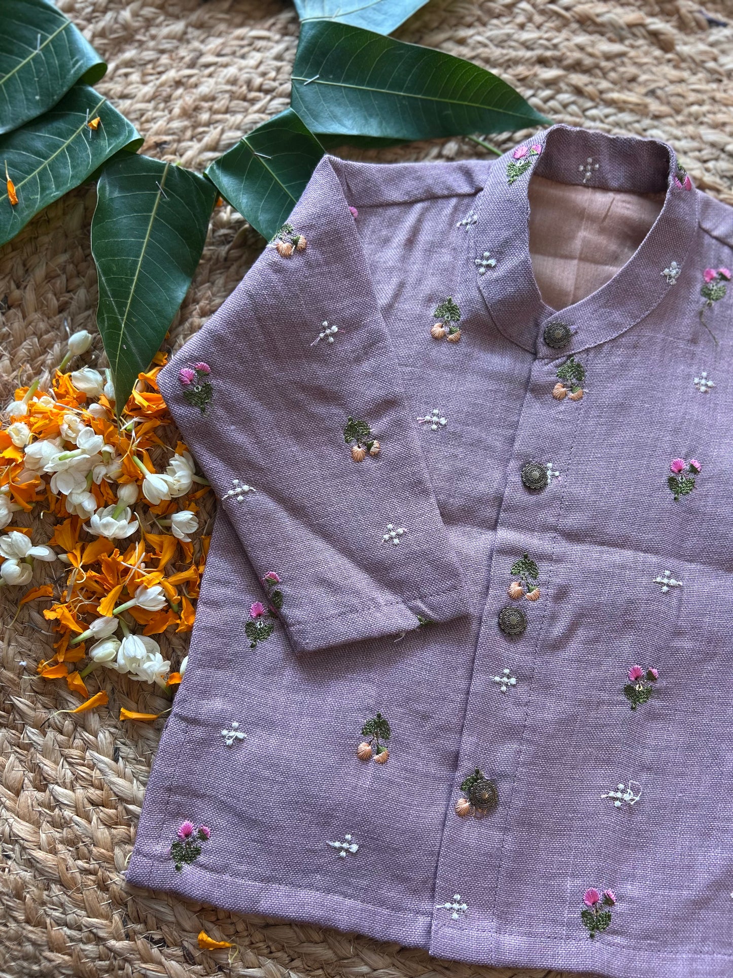 Pure Linen Lavender and Bottle green Kurta Dhoti
