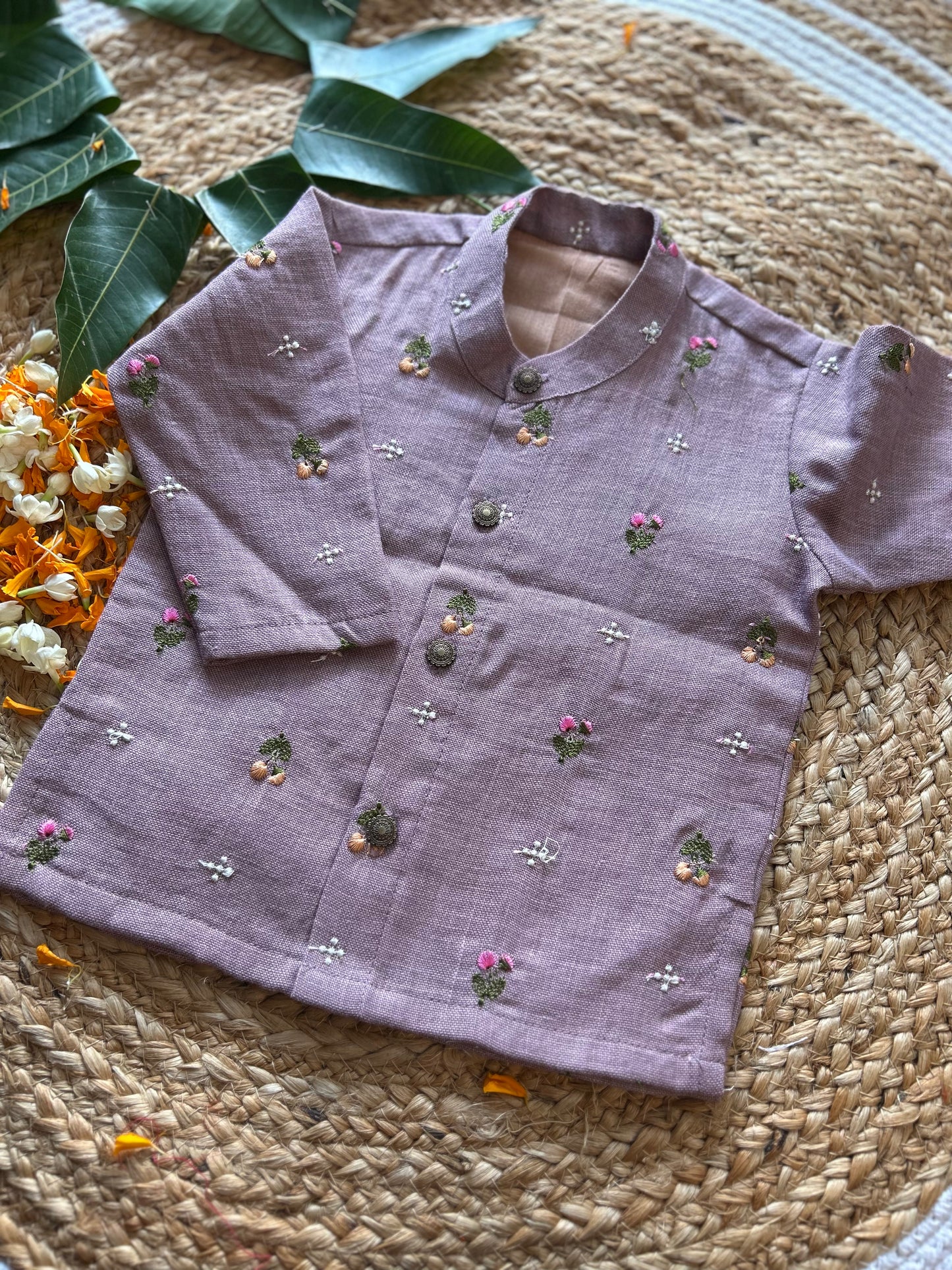 Pure Linen Lavender and Bottle green Kurta Dhoti