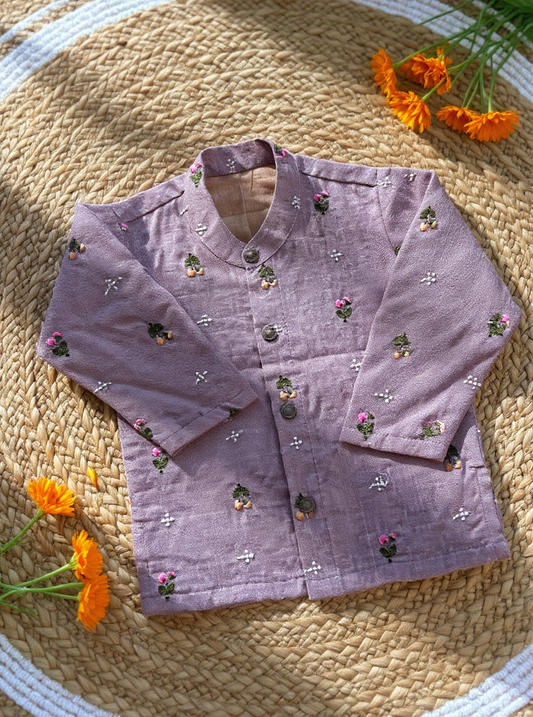 Lavender Linen Kurta for baby boy ethnic top wear