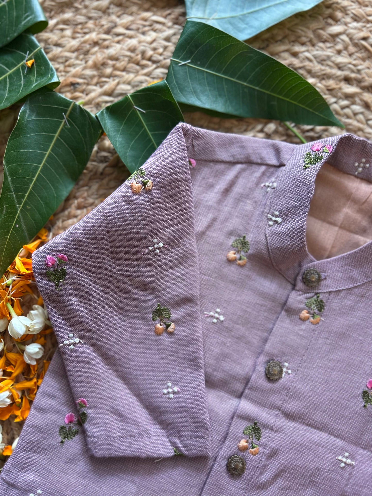 Pure Linen Lavender and Bottle green Kurta Dhoti