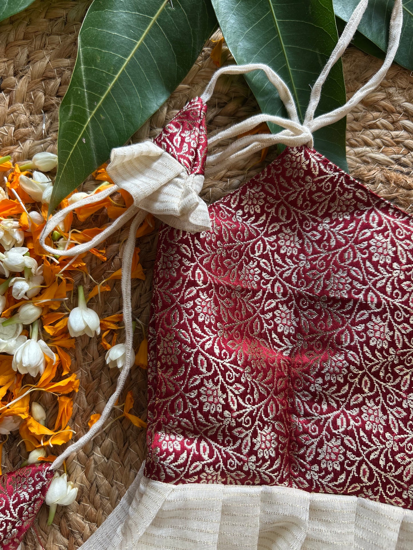 Kerala Special - Maroon with milk white frock for festivals with head bow, shoes and undie