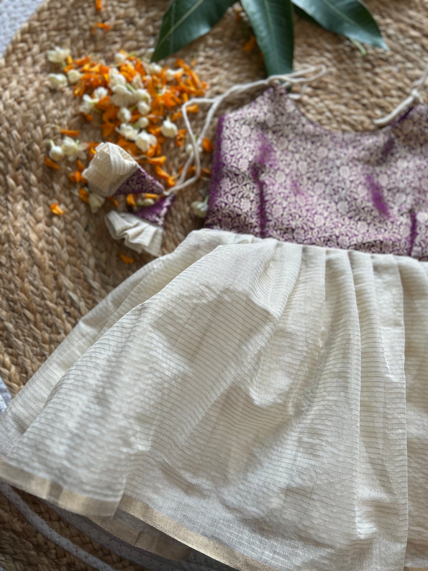 Kerala Special - Wine with milk white frock for festivals with head bow, shoes and undie