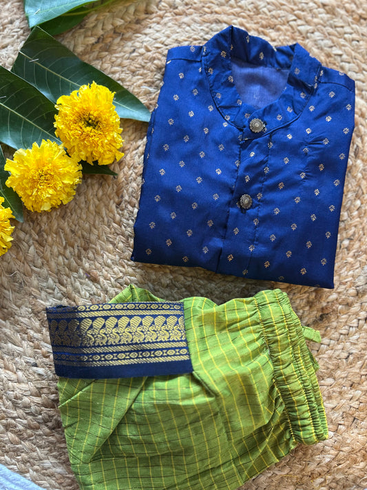 Green & Navy Blue Dhoti Kurta for Baby Boys