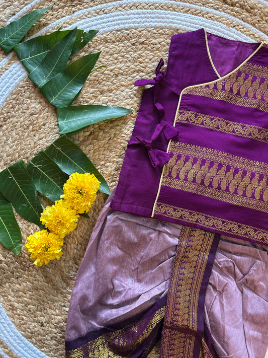 Wine with lavender - Angrakha kurta dhoti ethnic wear for baby boy