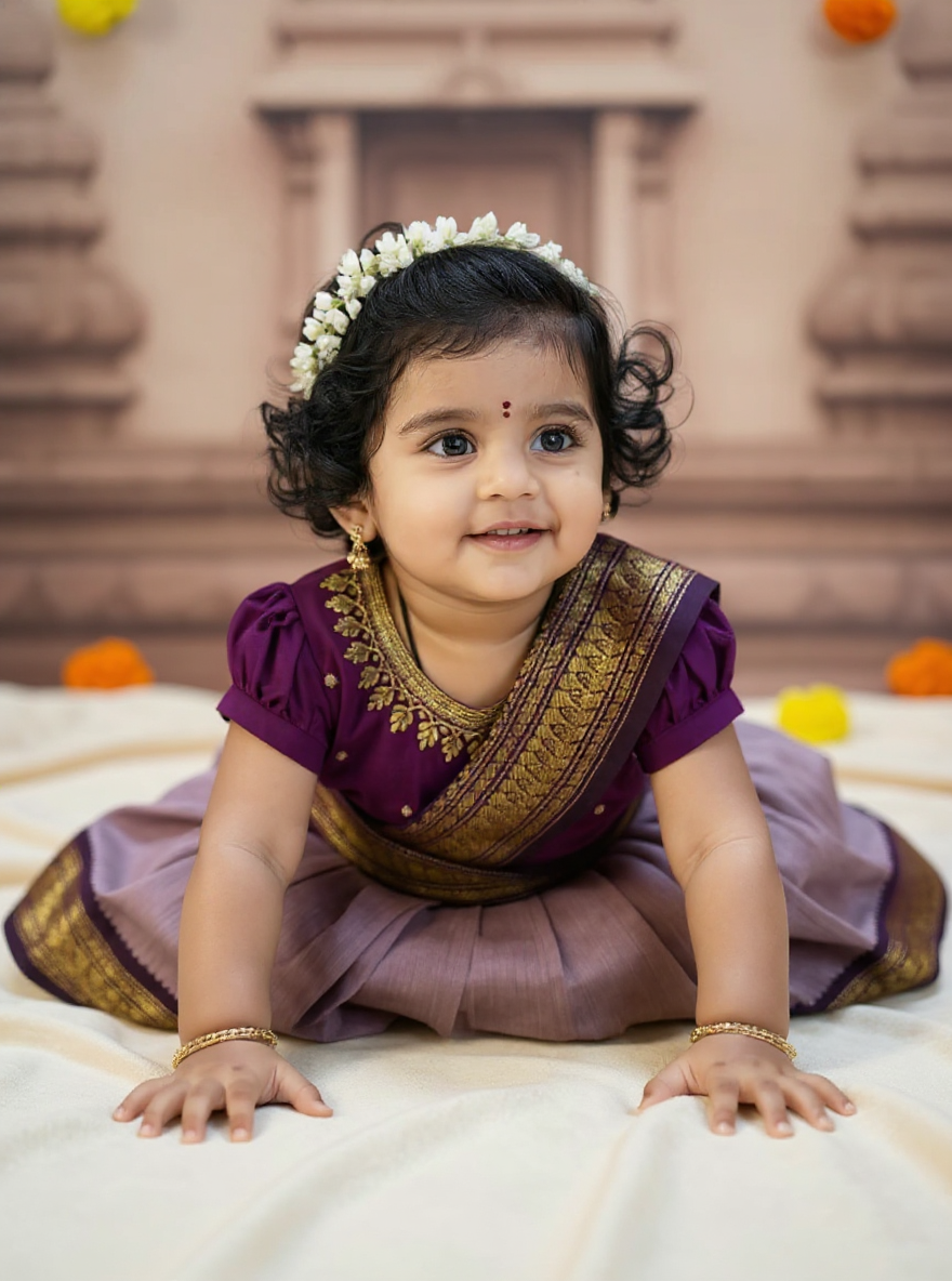 Lavendar and wine  - Ready to wear saree for kids Ethnic wear for baby girl