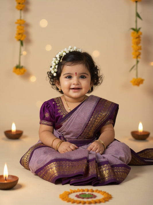 Lavendar and wine  - Ready to wear saree for kids Ethnic wear for baby girl