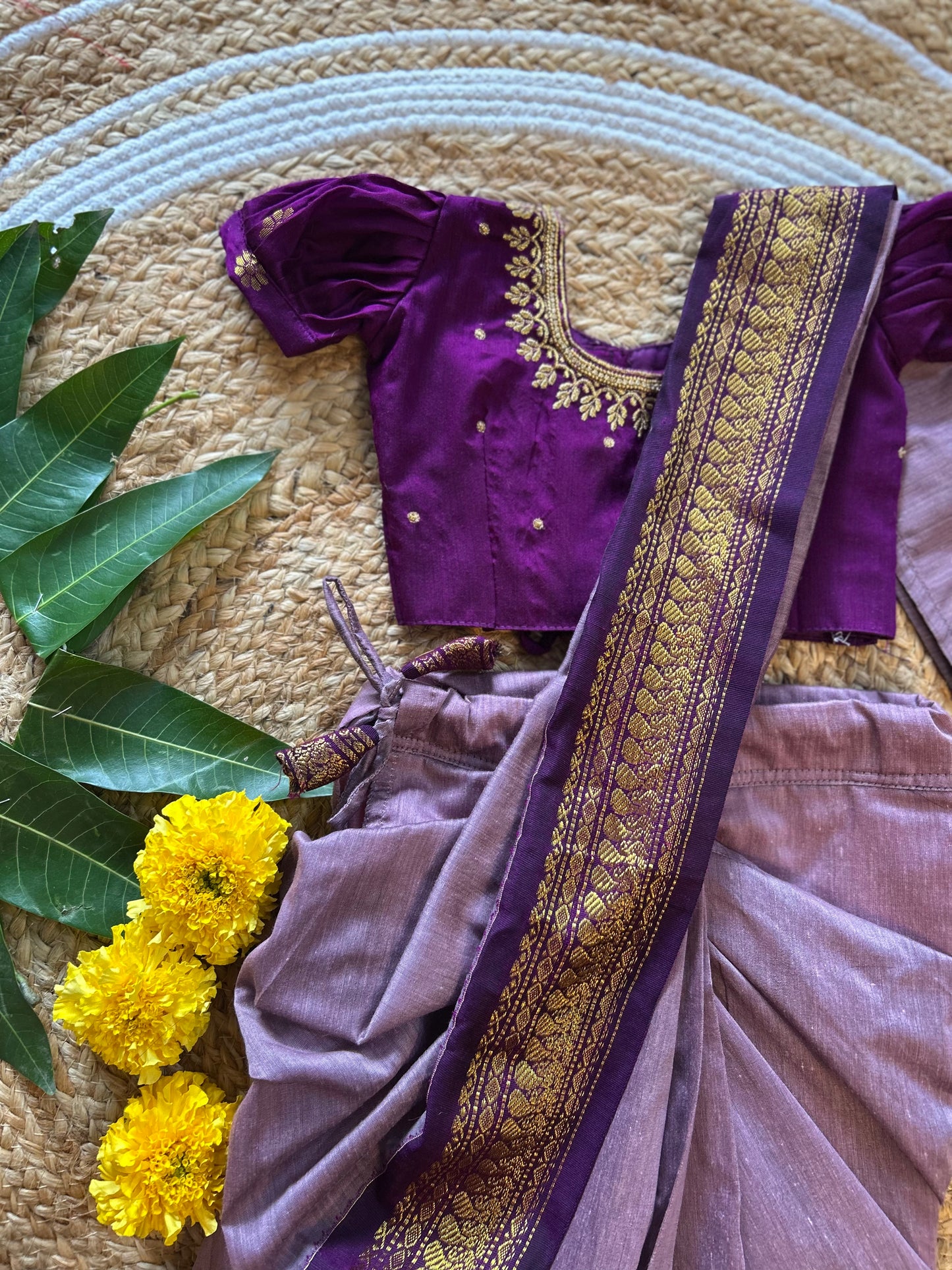 Lavendar and wine  - Ready to wear saree for kids Ethnic wear for baby girl