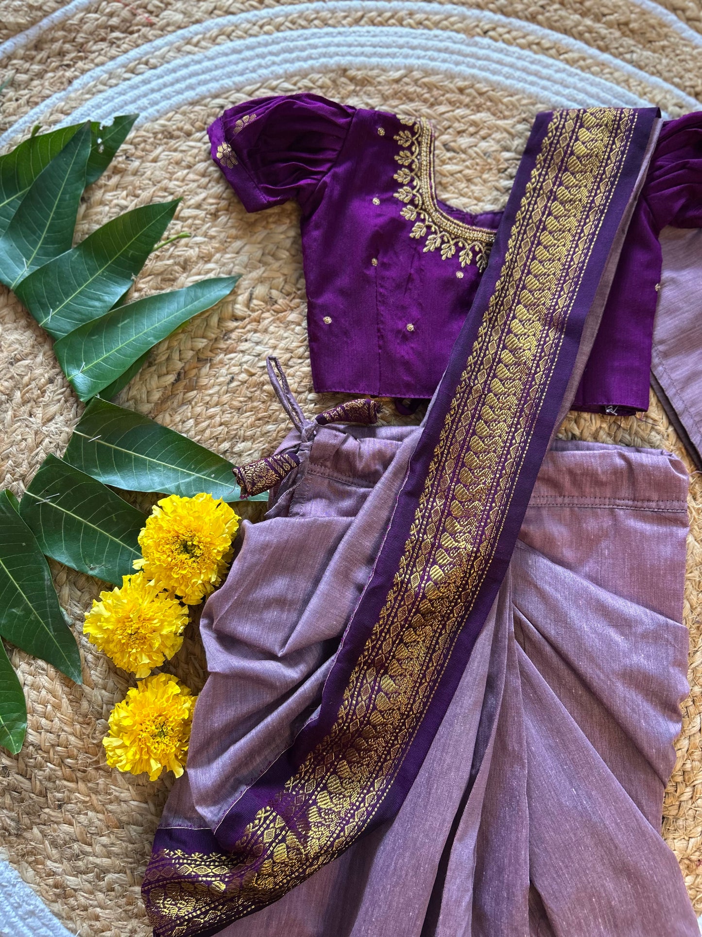 Lavendar and wine  - Ready to wear saree for kids Ethnic wear for baby girl
