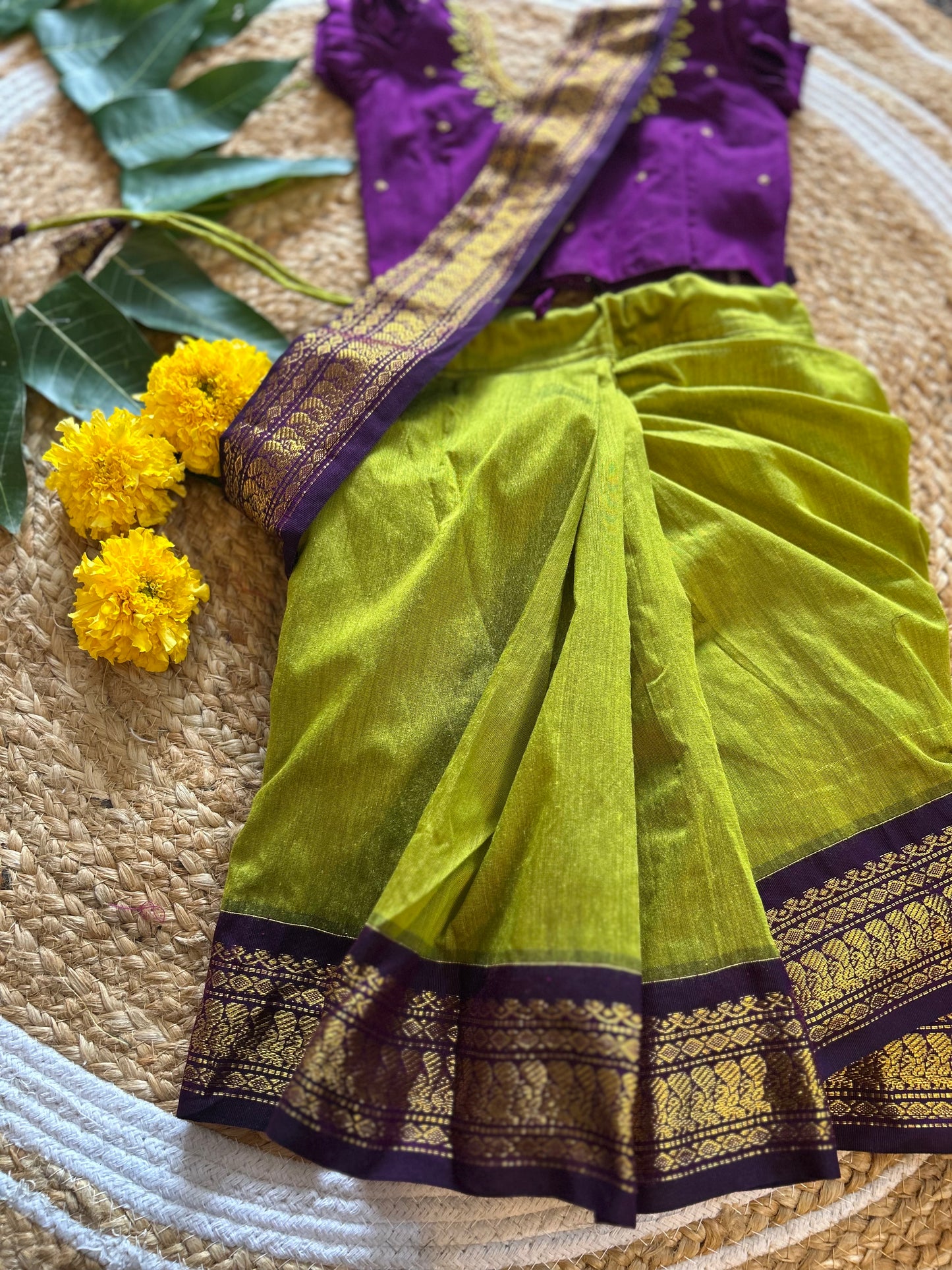 Green and wine  - Ready to wear saree for kids Ethnic wear for baby girl