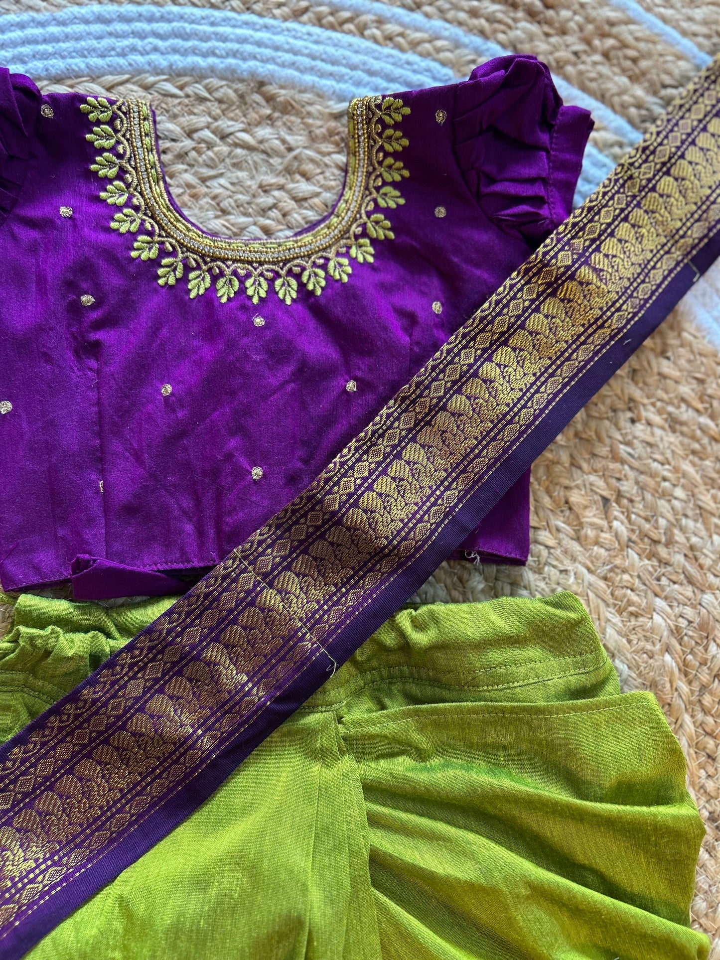 Green and wine  - Ready to wear saree for kids Ethnic wear for baby girl