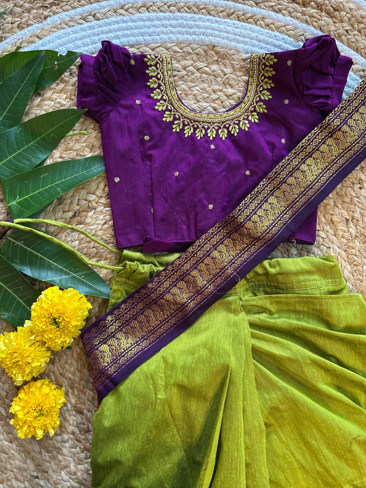 Green and wine  - Ready to wear saree for kids Ethnic wear for baby girl