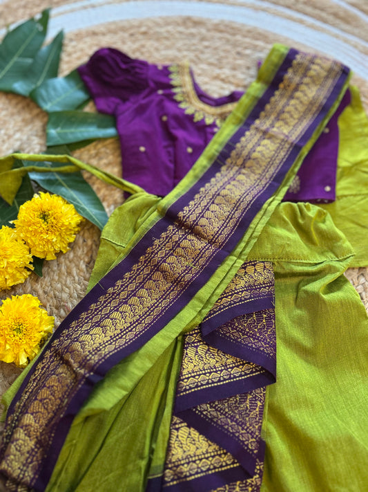 Green and wine  - Ready to wear saree for kids Ethnic wear for baby girl